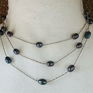 One Strand Black Oil Pearl Necklace - Elegant Layered Women’s Jewelry